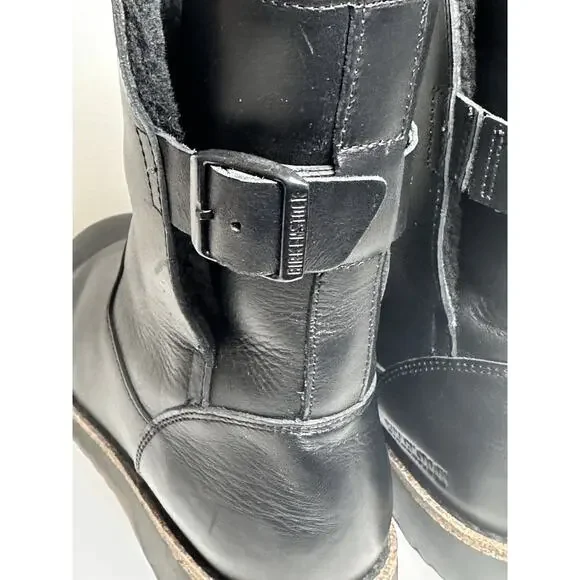 Birkenstock Uppsala Shearling Leather Boots Women’s 39 US Size 8 Black Buckle - Picture 6 of 8